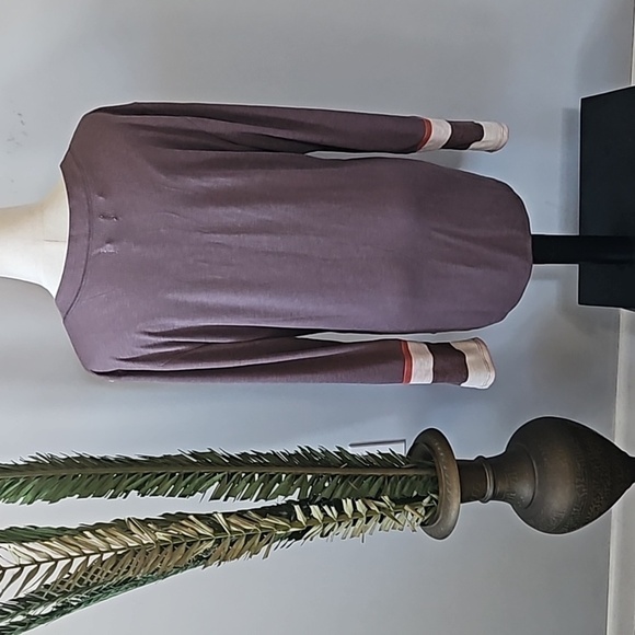 Maurices Brown Henley Long Sleeve Tee with Pink, Rust, and Off-white Stripes NWT - Picture 3 of 14